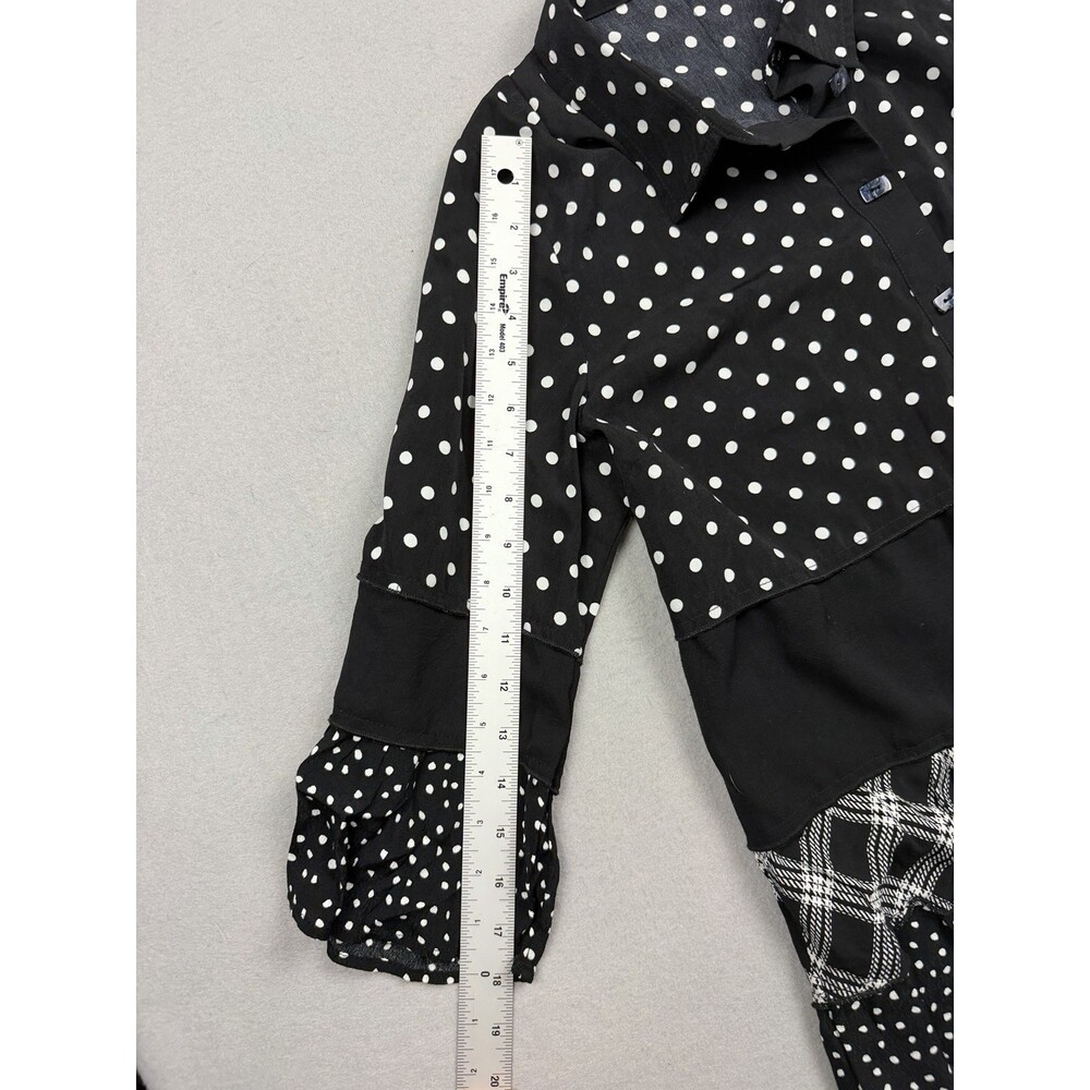 Caleooa Mixed Print Tunic Blouse Sz PL Black White Polka Dot Plaid Tiered Ruffle - Picture 10 of 11